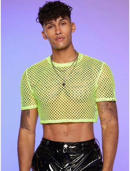 SHEIN Men Fishnet Mesh Crop Top