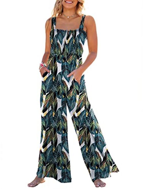 ANRABESS Women's Casual Loose Sleeveless Tank Jumpsuits Square Collar Smocked Wide Leg Jumpsuit Rompers with Pockets