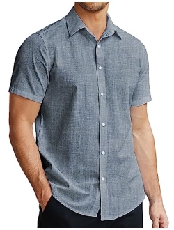 Men's Short Sleeve Oxford Shirt Cotton Button Down Regular Fit Dress Shirts