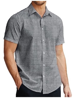 Men's Short Sleeve Oxford Shirt Cotton Button Down Regular Fit Dress Shirts