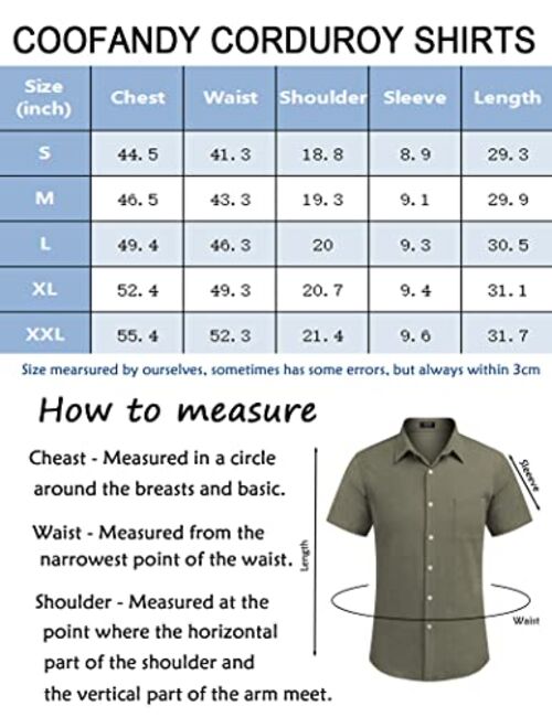 COOFANDY Mens Short Sleeve Corduroy Shirt Casual Button Down Shirts Summer Beach Shirt