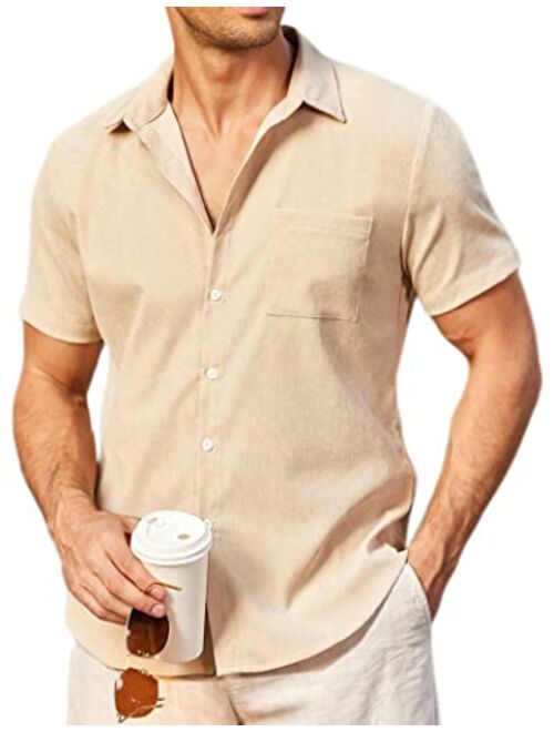 COOFANDY Mens Short Sleeve Corduroy Shirt Casual Button Down Shirts Summer Beach Shirt