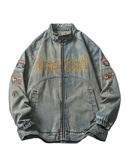 Mens Motorcycle Jackets Varsity Jacket Vintage Letter Print Patchwork Jacket Beige Oversized Overcoats