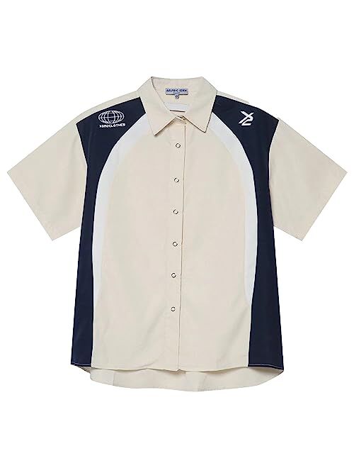 Aelfric Eden Men's Vintage Oversized Shirts Unisex Streetwear Patchwork Casual Short-Sleeve