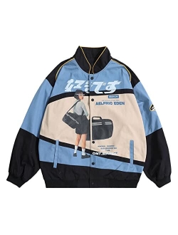 Men's Letter Foaming Love Print Varsity Jacket Vintage Graphic Baseball Jacket Unisex Coats Streetwear