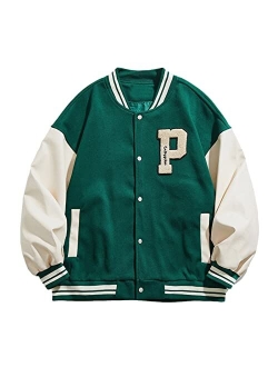 Men's Letter Foaming Love Print Varsity Jacket Vintage Graphic Baseball Jacket Unisex Coats Streetwear