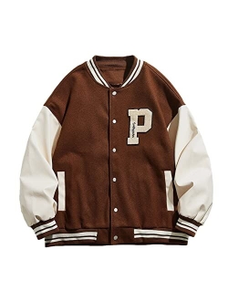 Men's Letter Foaming Love Print Varsity Jacket Vintage Graphic Baseball Jacket Unisex Coats Streetwear