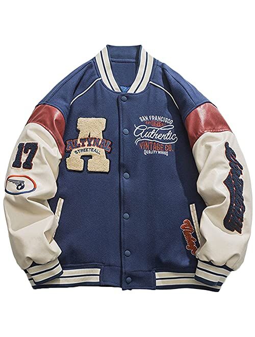 Aelfric Eden Men's Letter Foaming Love Print Varsity Jacket Vintage Graphic Baseball Jacket Unisex Coats Streetwear