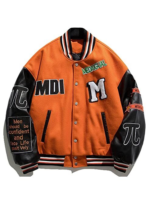 Aelfric Eden Men's Letter Foaming Love Print Varsity Jacket Vintage Graphic Baseball Jacket Unisex Coats Streetwear