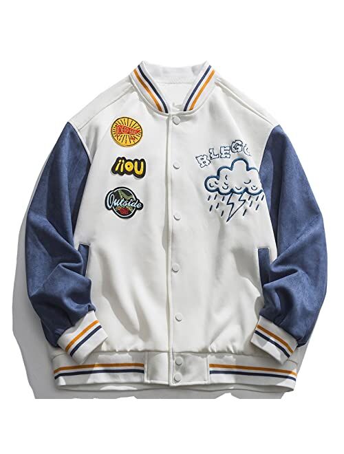 Aelfric Eden Men's Letter Foaming Love Print Varsity Jacket Vintage Graphic Baseball Jacket Unisex Coats Streetwear