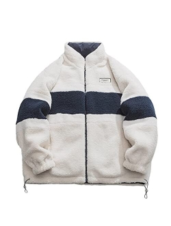 Women's Vintage Fleece Oversize Hooded Sweatshirt Unisex Casual Sherpa Jackets Streetwear Warm Fuzzy Coat