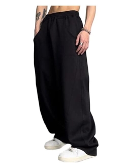 Mens Corduroy Vintage Cargo Sweatpants Long Solid Elastic Waist Casual Pants Hip hop Streetwear Pant