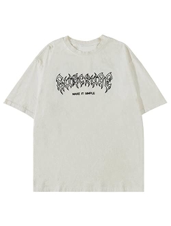 Washed Embroidery T-Shirt Vintage Style Streetwear Casual Tee Summer Loose Harajuku Tops