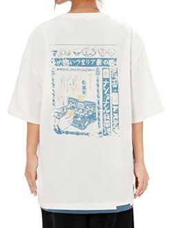Mens Japanese Casual Short- Sleeves Graphic Print Shirts Unisex Vintage Tee