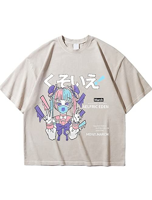 Aelfric Eden Mens Oversized Japanese Harajuku Anime Shirt Unisex Printed Cool Tee