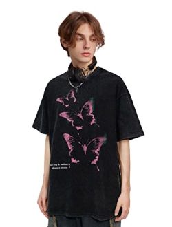 Women's Oversized Butterfly Tshirts Vintage Graphic Tee Streetwear T-Shirts Casual Loose Y2k Summer Tee