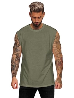 Men's Workout Tank Tops Streetwear Solid Cap Sleeve T-Shirts Casual Summer Basic Tees Gym Muscle Tee