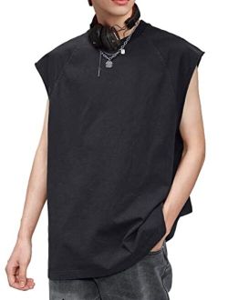 Men Oversized Sleeveless Shirts Vintage Solid Loose Fit Tank Top Streetwear Casual Summer Basic Cotton Tees