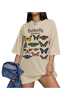 Butterfly Printed T-Shirts Casual Crewneck Tee Short Sleeve Oversized Hipster Tops