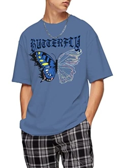 Butterfly Printed T-Shirts Casual Crewneck Tee Short Sleeve Oversized Hipster Tops