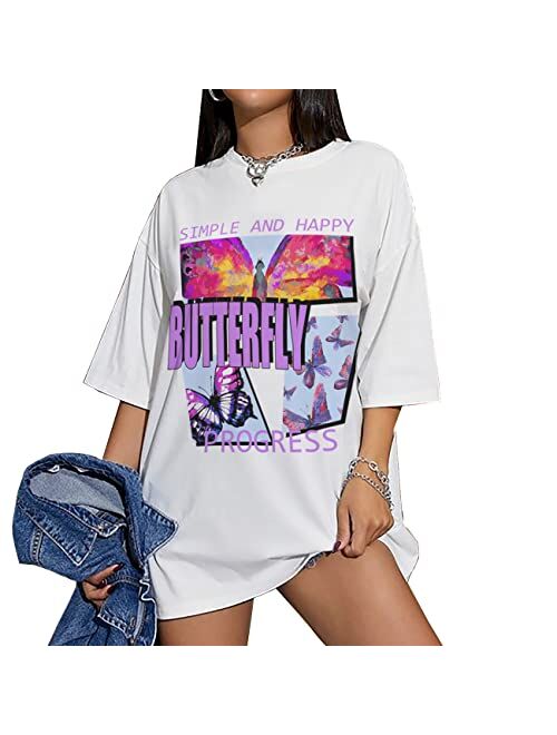 Aelfric Eden Butterfly Printed T-Shirts Casual Crewneck Tee Short Sleeve Oversized Hipster Tops