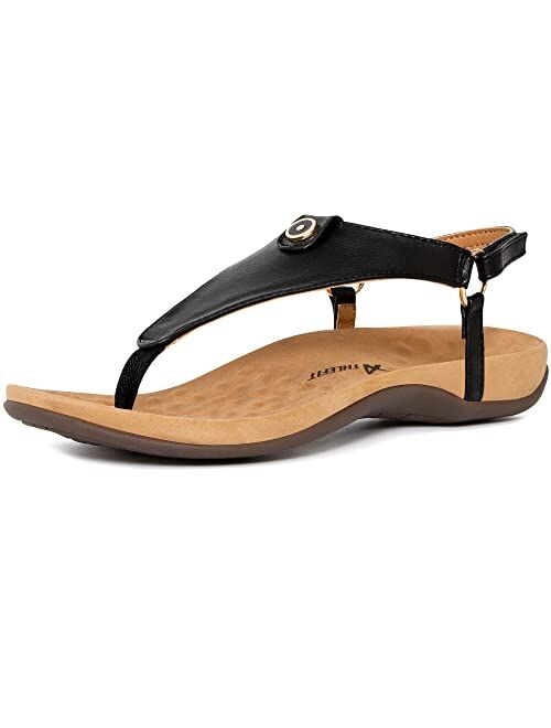 Athlefit Women's Comfortable Orthopedic Sandals Thong Dressy T-Strap Orthotic Casual Summer Arch Support Sandals