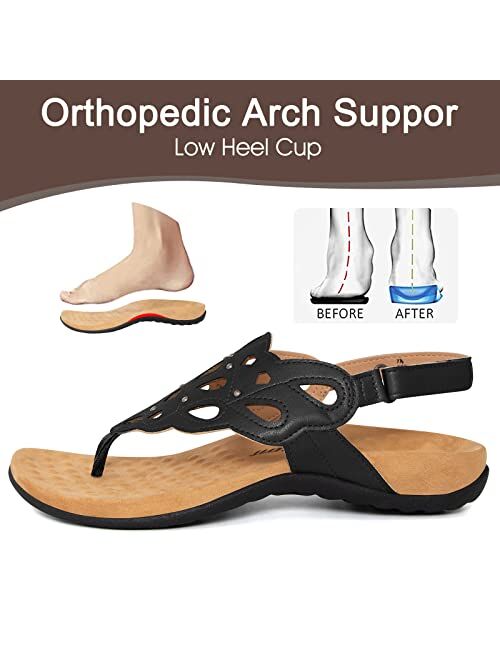 Athlefit Women's Arch Support Orthotic Sandals Comfortable Walking Orthopedic Thong Sandals