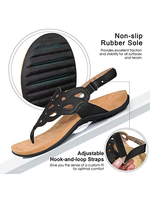 Athlefit Women's Arch Support Orthotic Sandals Comfortable Walking Orthopedic Thong Sandals