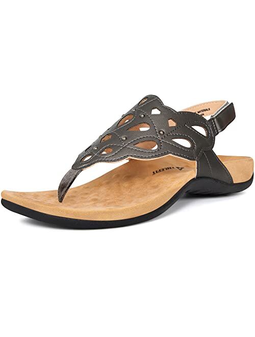 Athlefit Women's Arch Support Orthotic Sandals Comfortable Walking Orthopedic Thong Sandals