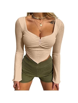 Women's Crop Tops Irregular Color Contrast Two-Piece Suit Strapless y2k Tee Shirts