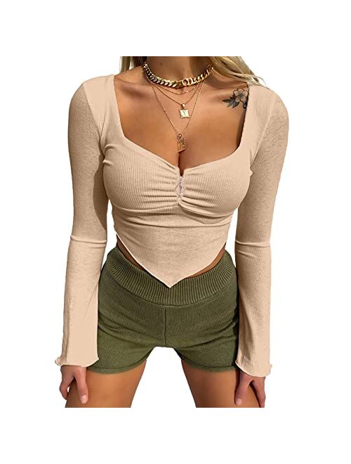 Aelfric Eden Women's Crop Tops Irregular Color Contrast Two-Piece Suit Strapless y2k Tee Shirts