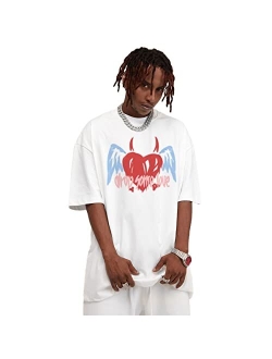 Graphic Tees for Women Heart Angel Cartoon Print Y2k Tops Casual Oversized T Shirt Unisex