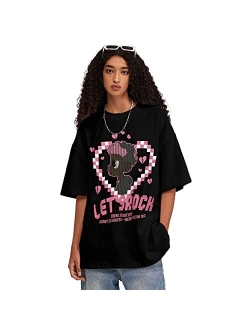 Graphic Tees for Women Heart Angel Cartoon Print Y2k Tops Casual Oversized T Shirt Unisex