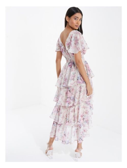 QUIZ Women's Floral Chiffon Tiered High-Low Dress