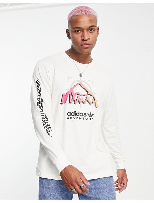 adidas Originals Adventure long sleeve graphic top in off-white