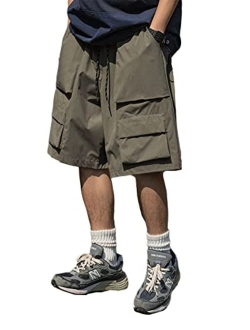 Men's Cargo Shorts Relaxed Fit Elastic Waist Drawstring Loose Fit Cotton Shorts Summer with Multi Pockets