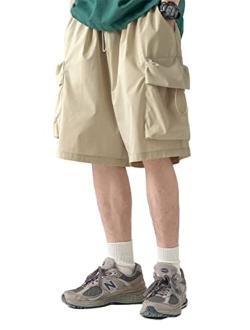 Men's Cargo Shorts Relaxed Fit Elastic Waist Drawstring Loose Fit Cotton Shorts Summer with Multi Pockets