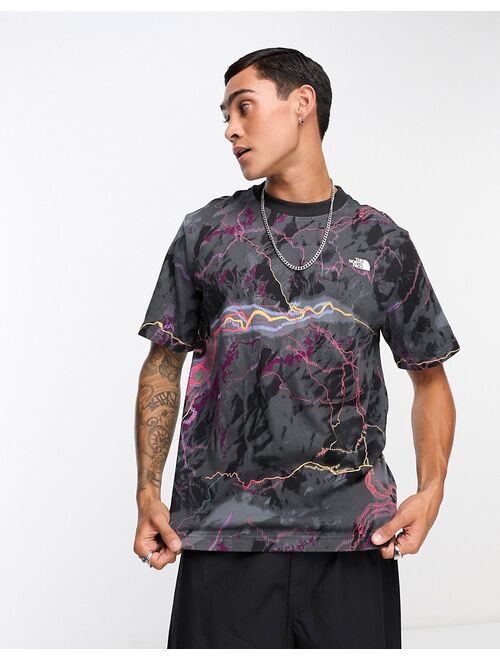 The North Face Box all over print logo t-shirt in black trail glow