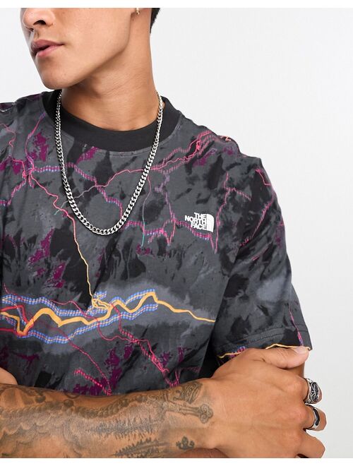 The North Face Box all over print logo t-shirt in black trail glow