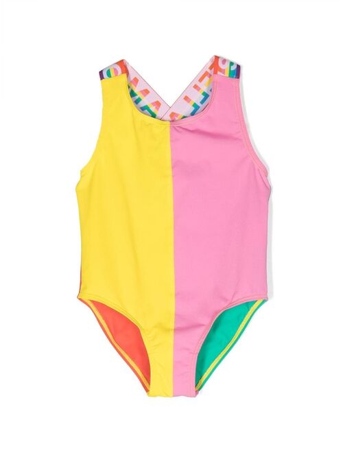 Stella McCartney Kids logo-strap colour-block swimsuit