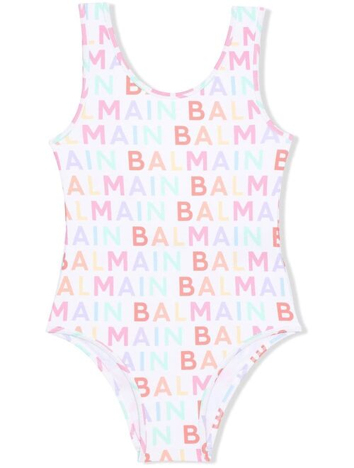 Balmain Kids logo-print open-back one-piece