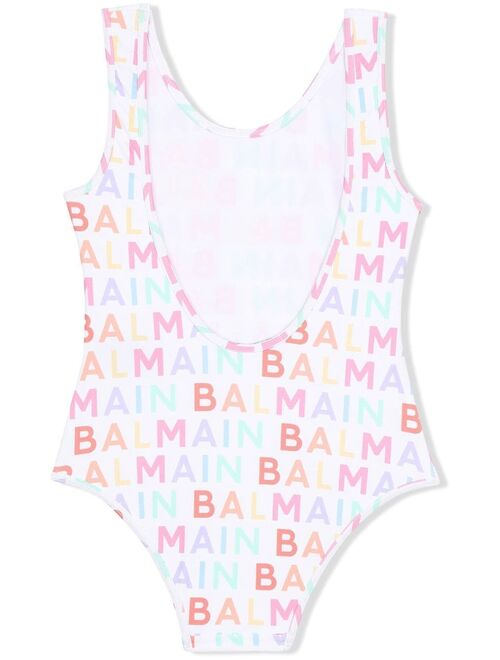 Balmain Kids logo-print open-back one-piece