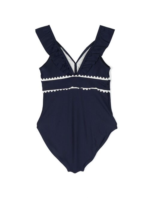 Chloe Kids ruffled lace-trim swimsuit