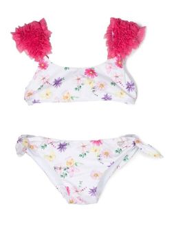 floral-print ruched bikini set