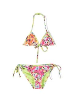 Kids floral triangle halterneck bikini