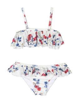 floral-print ruffled bikini set