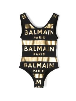 Kids metallic logo-print swimsuit