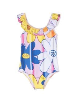 Kids floral-print ruffled swimsuit