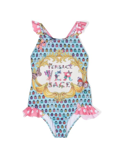 Versace Kids Butterflies-print ruffled swimsuit