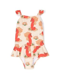 Unicorn Seahorse-print skirt swimsuit